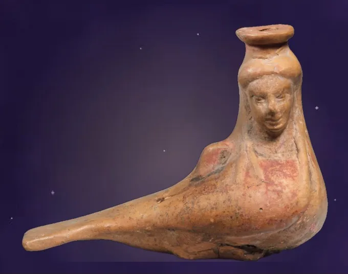 A clay bird-siren vessel