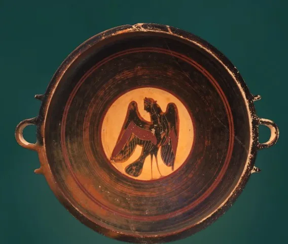 A painted bowl with a siren