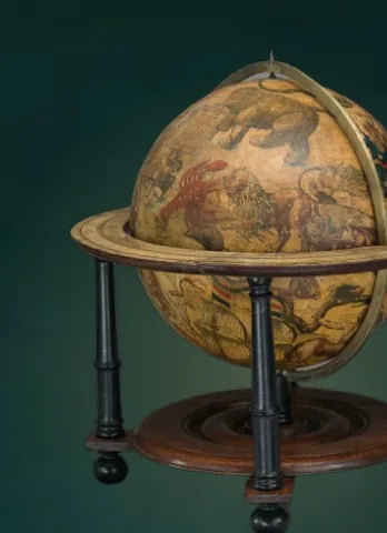 An antique celestial globe