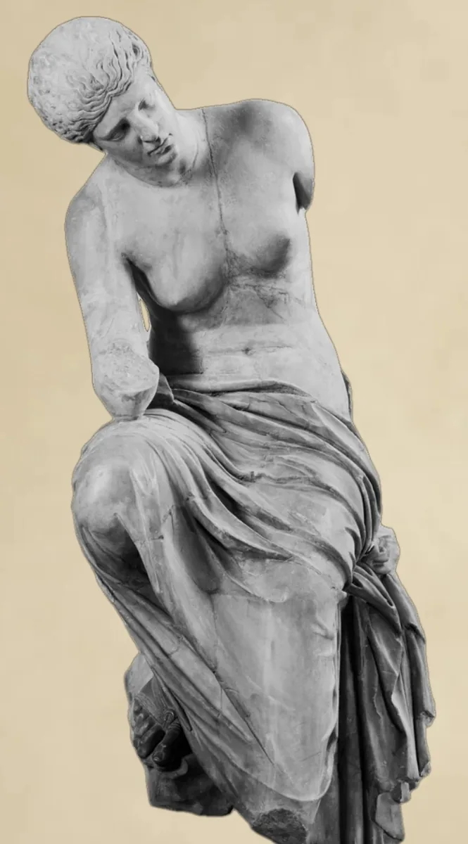 A seated marble Muse, draped, gazing down
