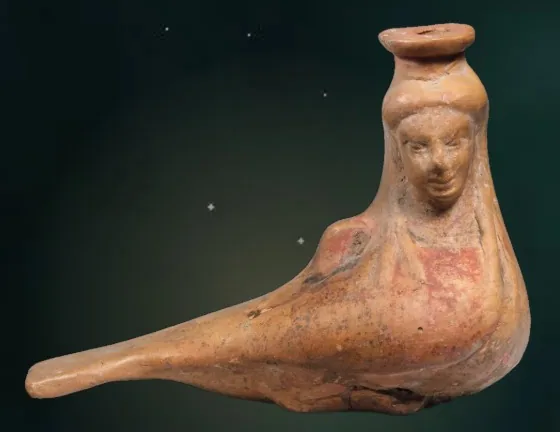 A clay bird-siren vessel